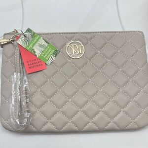 Badgley Mischka Beige Quilted Wristlet